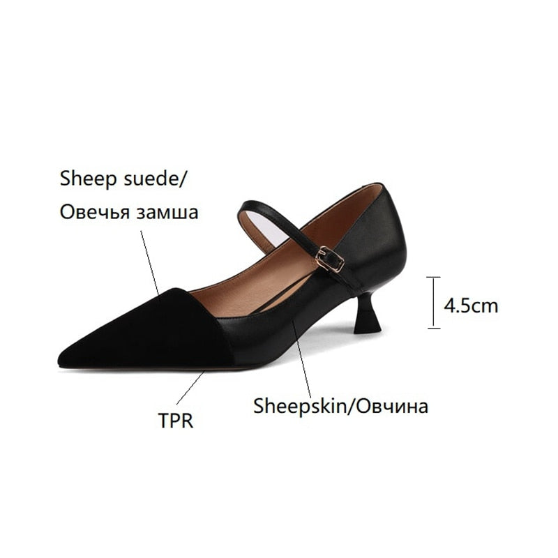 Spring Women Pumps Sheep Suede High Heels Pointed Toe Thin Heel Shoes for Women Elegent Sheepskin Ladies Shoes Plus Size