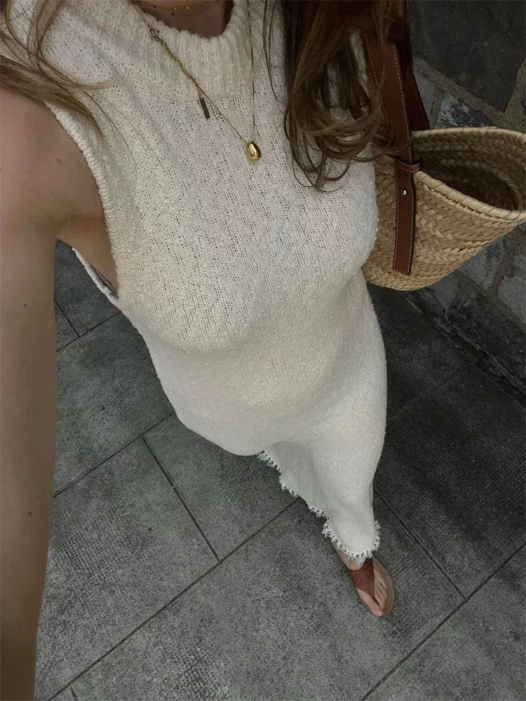 Knit Tassel Sleeveless Dress For Women Slim High Waist Casual Streetwear Ladies Knitwear Summer Holiday Beach Dress