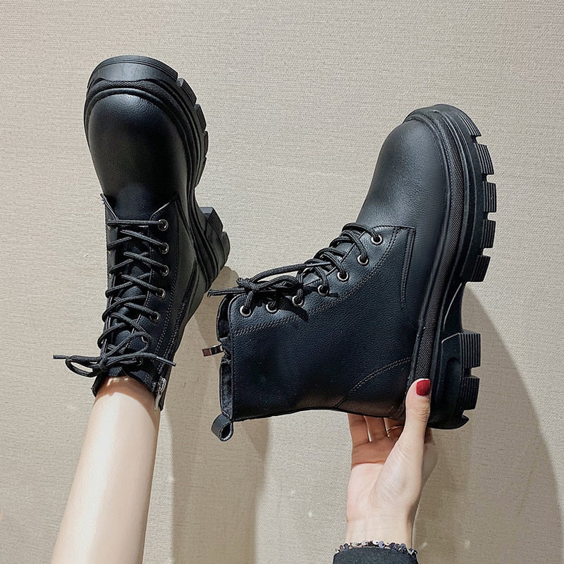 Zipper Flat Heel White Ankle Boots Brand Women's Shoes Boots-Women  Round Toe Low Fashion High HeelViertu Autumn Lolita Ladies