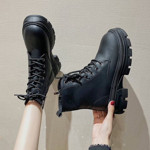 Zipper Flat Heel White Ankle Boots Brand Women's Shoes Boots-Women  Round Toe Low Fashion High HeelViertu Autumn Lolita Ladies