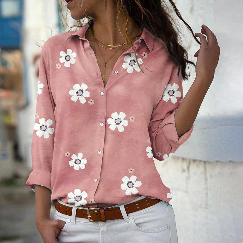 Floral Print Women Shirts And Blouses  Spring Fashion Turn-down Collar Long Sleeve Office Lady Tops Plus Size Casual Blouse