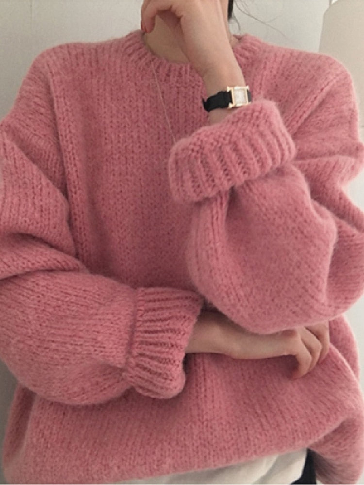 10 Colors Pink Women Sweater Womens Winter Sweaters Pullover Female Knitting Overszie Long Sleeve Loose Knitted Outerwear White