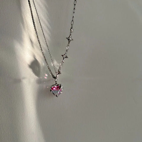 New Black Crystal Peach Heart Pendant Necklace for Women Girl  Fashion Zircon Stars Clavicle Chain Aesthetic Y2K Jewelry