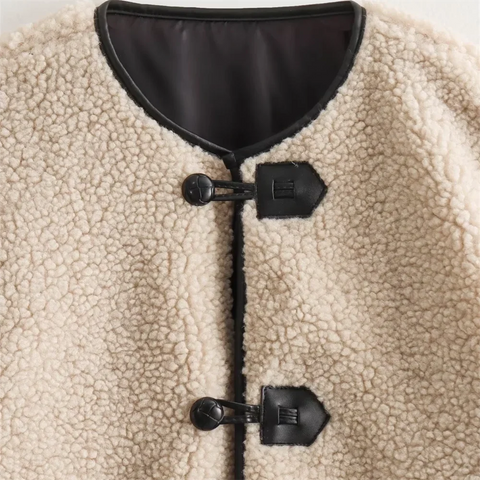 Autumn/Winter New Women's Casual Loose Style Versatile Single breasted Round Neck Lamb Fur Coat