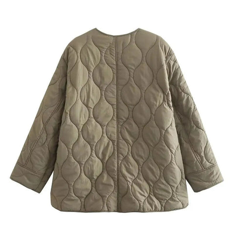 Quilted Jacket For Women Autumn Winter Long Sleeve O-Neck Outerwear Elegant Luxury Designer Quilted Jacket Women Trend