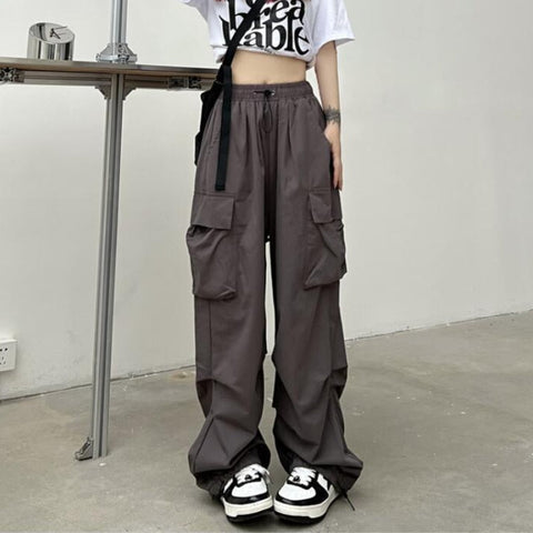 Y2K Streetwear Cargo Pants Women Casual Vintage Baggy Wide Leg Straight Trousers Jogger Big Pockets Oversize Overalls Sweatpants