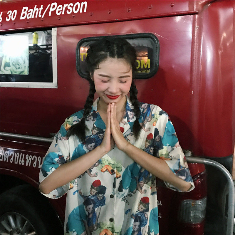 Chiffon Blouse Women Women's Summer Tunic Vintage Clothes Female Hawaiian Shirt with Short Sleeve Harajuku Top Women