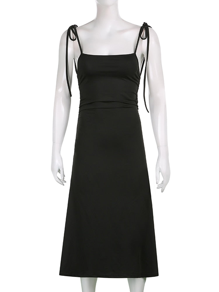 Fashion Strappy Ruched Sexy Black Dress Irregular Elegant Backless Long Dress Party Summer Dresses Women Clothes
