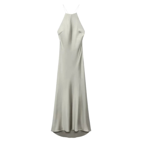 Dresses For Women Summer Fashion Solid Satin Long Dress Halter Backless Sexy Lady Elegant Evening Dress Vestido De Mujer