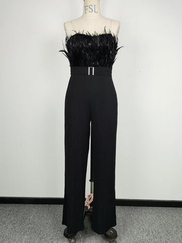 Feather Strapless Overalls for Women Party Evening Bodysuit Sleevelss Overalls Women's Clothing Traf Ropa Mujer Jumpsuits