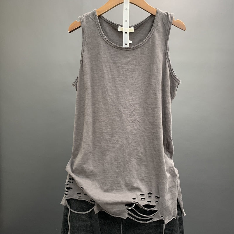 Cotton Solid Women Tank Tops Summer New T-Shirts O-neck Hole Loose Casual All Match Female Pulls Tops Tees