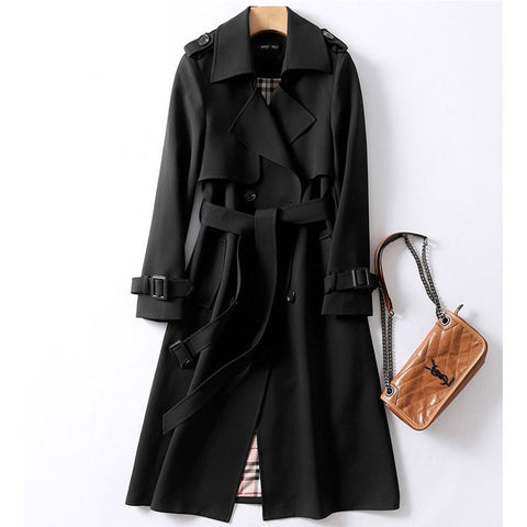 Spring Autumn Women Trench Solid England Style Long Sleeve Elegant Office Lady Coat Turn Down Collar Clothing