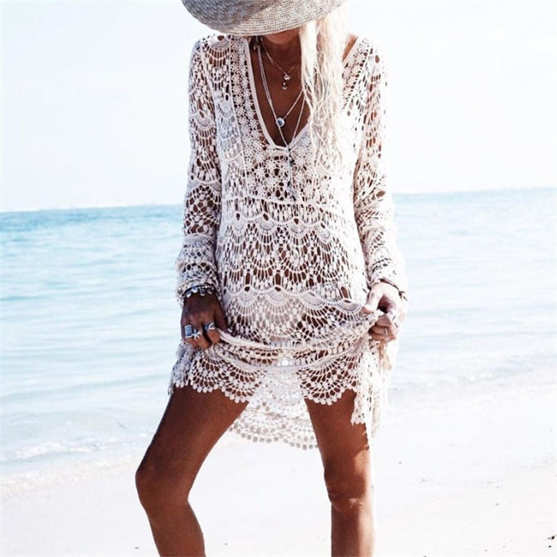 Pbong mid size graduation outfit romantic style teen swag clean girl ideas 90s latina aestheticNew Arrivals Sexy Beach Cover up Crochet White Swimwear Dress Ladies Bathing Suit Cover ups Beach Tunic Saida de Praia #A33