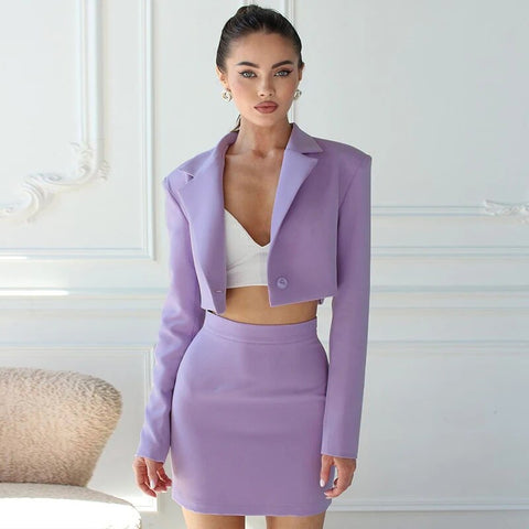 Women Long Sleeve Tops Blazers Coats Mini Skirt Two Piece Sets Fall Business Outfits Formal Suits Autumn Clothes