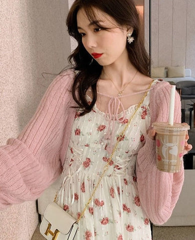 Floral Elegant Slip Dress Women Belt Designer Korean Fashion Party Dress Female Casual Vintage Chic Summer One-piece Dress