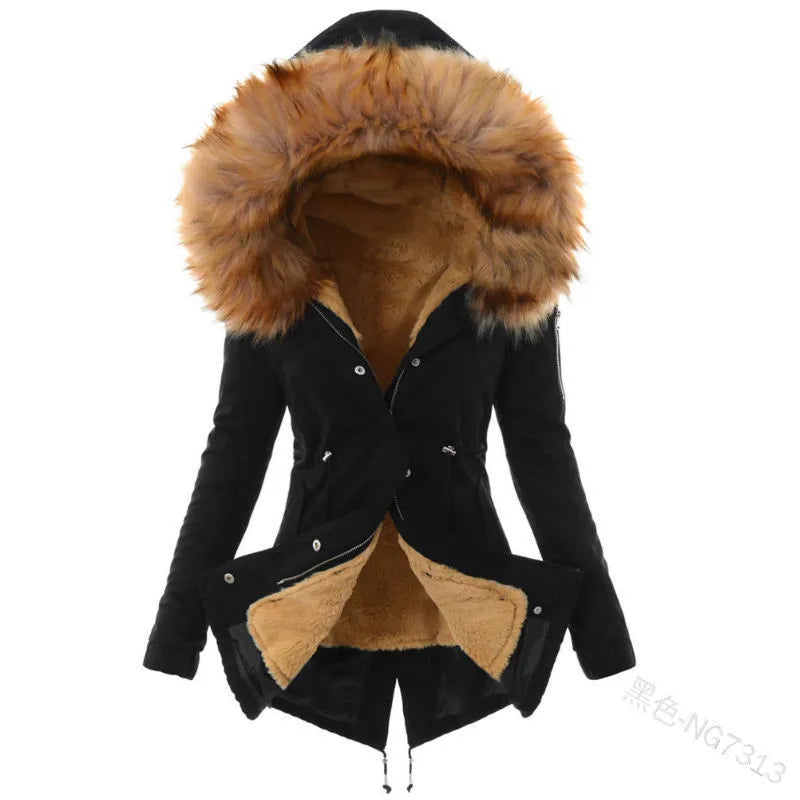 Autumn and Winter New Cotton Coat Hooded Slim Fit Warm Zipper Coat for Women