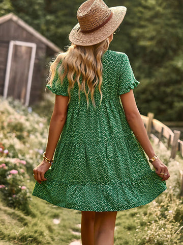 M Women Casual Holiday Print Dress Spring Summer O Neck Short Sleeve Temperament Pastoral A Line Dresses