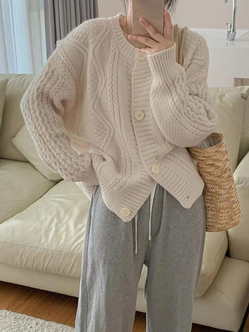 Autumn Vintage Knitted Sweater Women Winter Japanese Style Sweet Solid Cardigan Female O-neck Loose Casual Sweater Tops