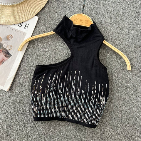 Chic Glitter Sequin Camis Sexy Backless Fashion Tank Top Slim Corset Bustier Bra Basic Straps Summer Women Party Crop Top Ins