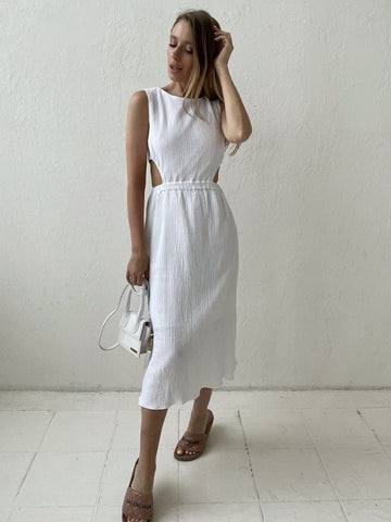 Holiday long Dress Woman 100% Cotton Loose splicing Summer sleeveless Dress Casual Lady Dress