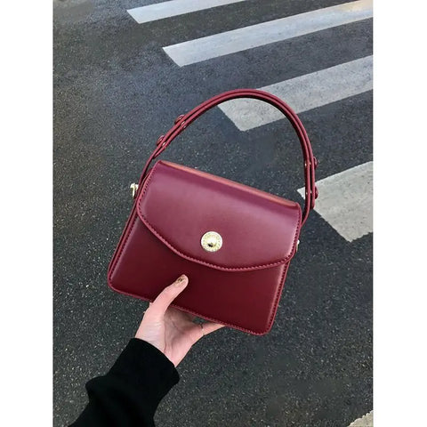 Vintage Red Square Bag Women New Retro Handle Pu Leather Solid Messenger Bag Purse Female Harajuku Aesthetic Bolso Mujer