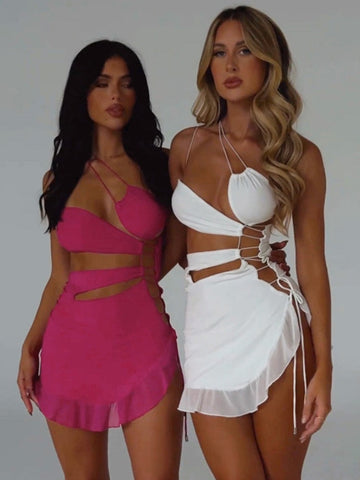 Irregular Hollow Out Sexy Mini Dress For Women Robe Summer New Strapless Sleeveless Backless Bodycon Club Party Dress