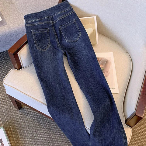 High Waist Multiple Metal Buttons Split Flare Women Pant  Fashion Slim Chic Denim Trousers New Korean Loose Women Clothing