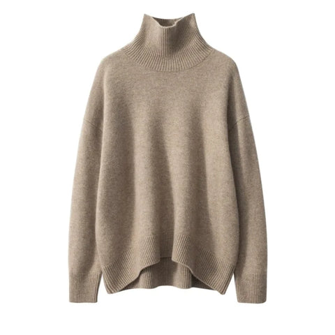 Autumn and Winter New Thick Cashmere Sweater Women High Neck Pullover Sweater Warm Loose Knitted Base Sweater Jacket Tops