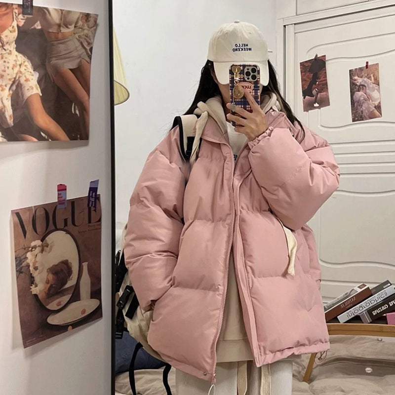 Short Jacket Woman Parkas Fall Winter Thick Warm Spliced Coat Oversized Korean Fashion Loose Puffer Outerwear