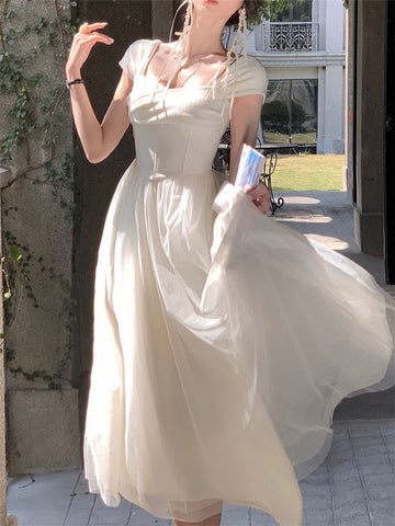 Dress For Women Summer New French Elegant Luxury Mesh Vestidos Mujer Fairycore White Maxi Evening Party Female Clothes