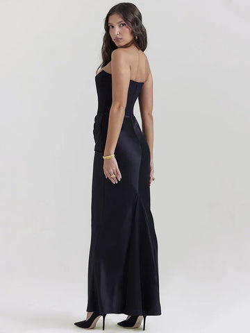 Elegant Strapless Bodycon Sexy Maxi Dress Women Black Fashion Off-shoulder Sleeveless Backless Club Party Long Dress