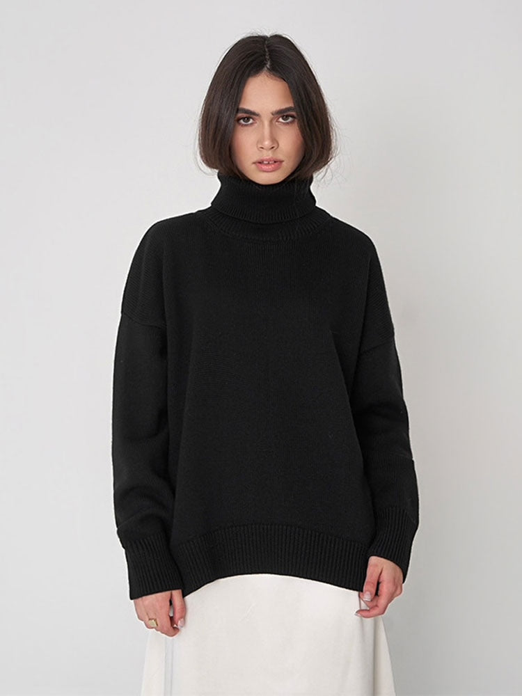 Fashion Solid Turtleneck Sweater Women Loose Long Sleeve Knitted Pullover New Autumn Winter Casual Female Thick Warm Tops