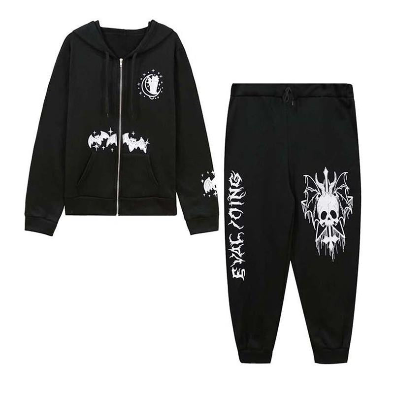 Halloween Print Hoodies Coats Women Autumn Winter Fleece Warm Oversize Tops And High Waist Pants Female Casual Two Peices Sets