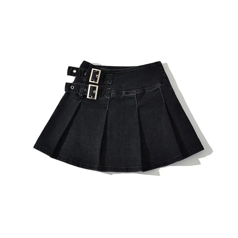 Summer New TARUXY Denim Y2k Skirt with Pleats and Belt 90s E-girl Korean Skirts For Women High Street Jeans Short Bottom