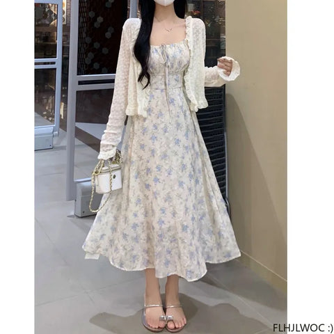 S-3XL Long Chic Vestidos Women Sleeveless Dresses Sweet Japan Korea Style Preppy Girls Retro Vintage Flower Holiday Dress