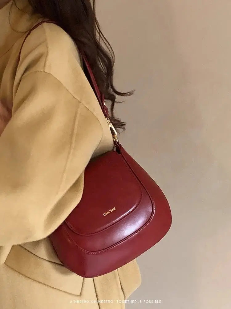 Vintage Red Handbag Women Retro High Street New Leather Chic Saddle Bag Bolso Mujer Female Elegant Burgundy Bag Purse