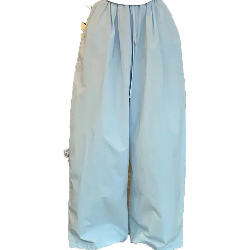 Summer New Niche Personality Campus Fresh Sky Blue Breathable Thin Wide Leg Pants Women Show Long Legs