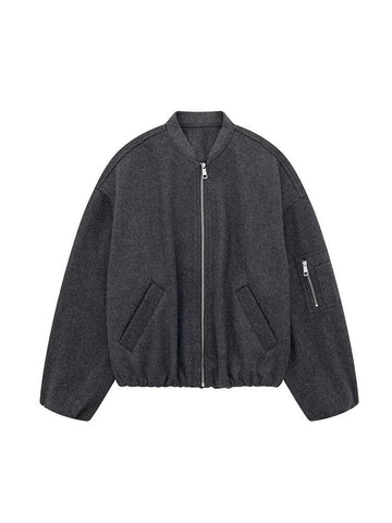 Oversized Bomber Jacket With Pockets Jackets Women Wool Blend Long Sleeves Elasticated Trim Winter Autumn Jacket