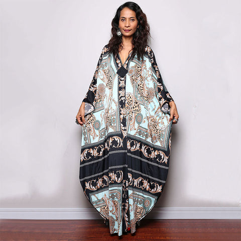 Print Maxi Dress Batwing Sleeve Tunic Spring Autumn Beach Dress Casual Plus Size Women Beachwear Kaftan Cover-ups Pbong mid size graduation outfit romantic style teen swag clean girl ideas 90s latina aesthetic