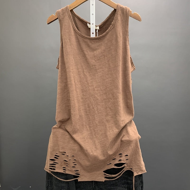 Cotton Solid Women Tank Tops Summer New T-Shirts O-neck Hole Loose Casual All Match Female Pulls Tops Tees