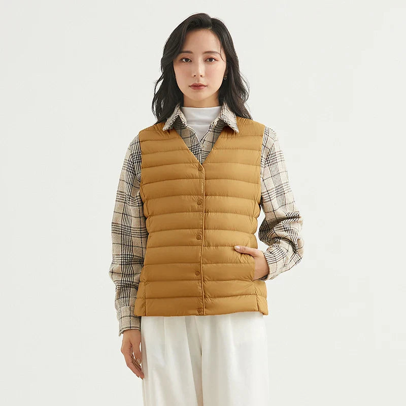 Winter Light Thin Down Short Vest Jacket Women 90% White Duck Down Warm Sleeveless Coat Single Slim Underwaist Outwear