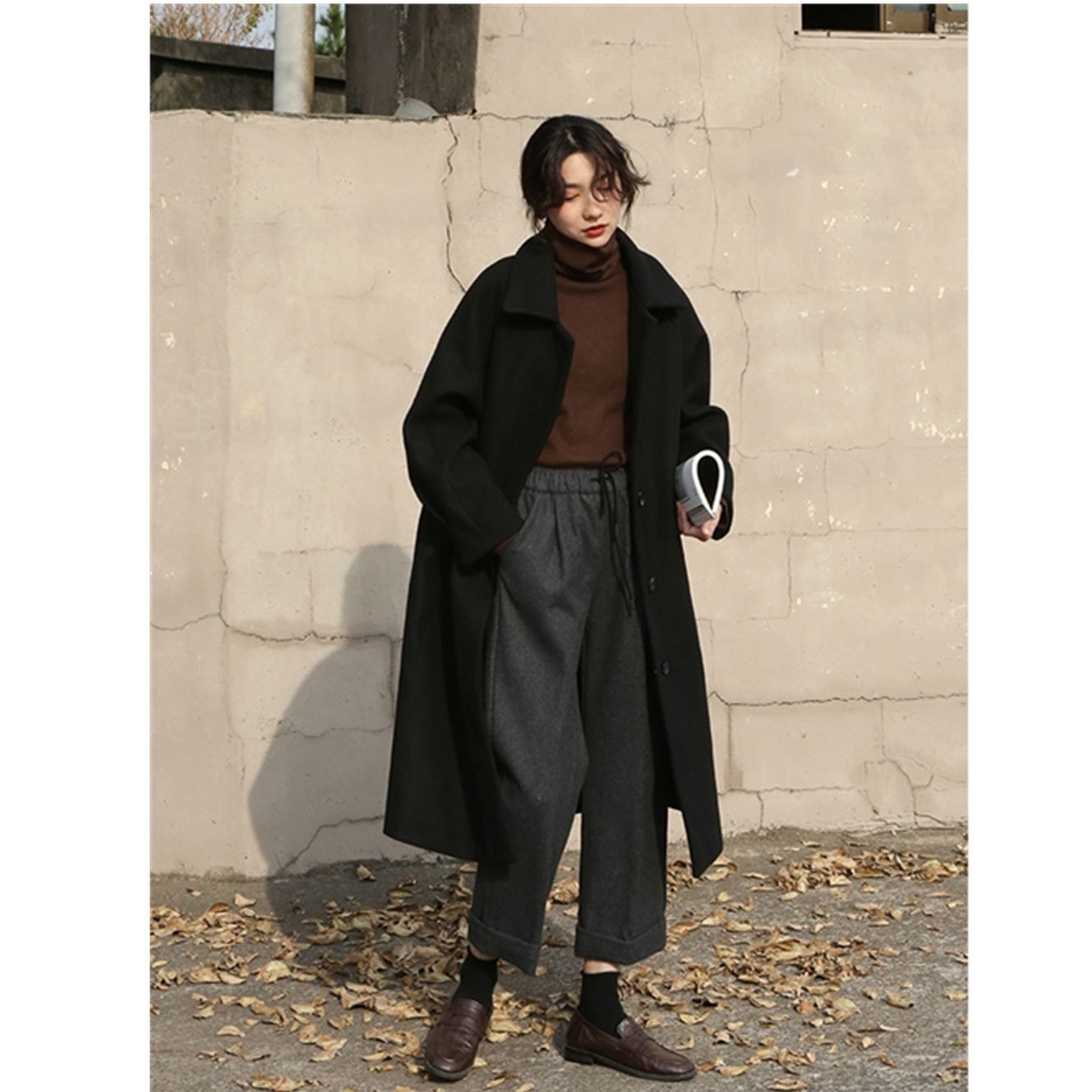 New Korean Autumn/Winter Loose Woolen Coat Women's Mid length Temperament Double breasted Suit Collaoat Long women's Winter Coat