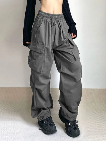 Harajuku Oversized Cargo Parachute Pants Women Streetwear Vintage Y2k Hip Hop Wide Leg Joggers Baggy Sweatpants Techwear