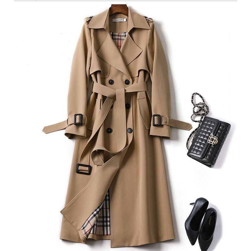 Spring Autumn Women Trench Solid England Style Long Sleeve Elegant Office Lady Coat Turn Down Collar Clothing