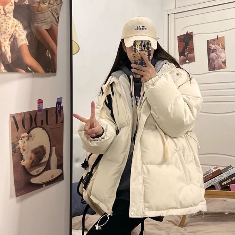 Short Jacket Woman Parkas Fall Winter Thick Warm Spliced Coat Oversized Korean Fashion Loose Puffer Outerwear
