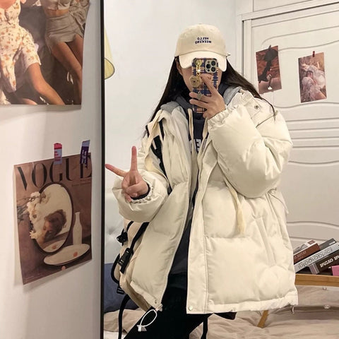 Short Jacket Woman Parkas Fall Winter Thick Warm Spliced Coat Oversized Korean Fashion Loose Puffer Outerwear