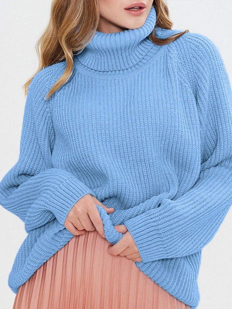 Solid Knitted Women's Turtleneck Sweater Pullovers Female Long Sleeve Top Autumn Winter Soft Ladies Sweaters Jumper