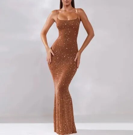 Elegant Sequins Strapless Mermaid Maxi Dress Women Sexy Off Shoulder Backless Wrap Waist Long Vestido Fashion Evening Party Robe