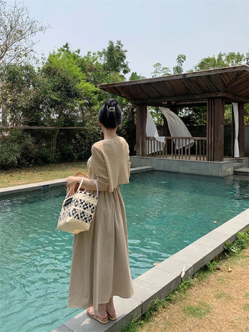 Summer New Hepburn Style Pure And Simple Pleated Temperament Long Skirt French Dress Fairy Skirt