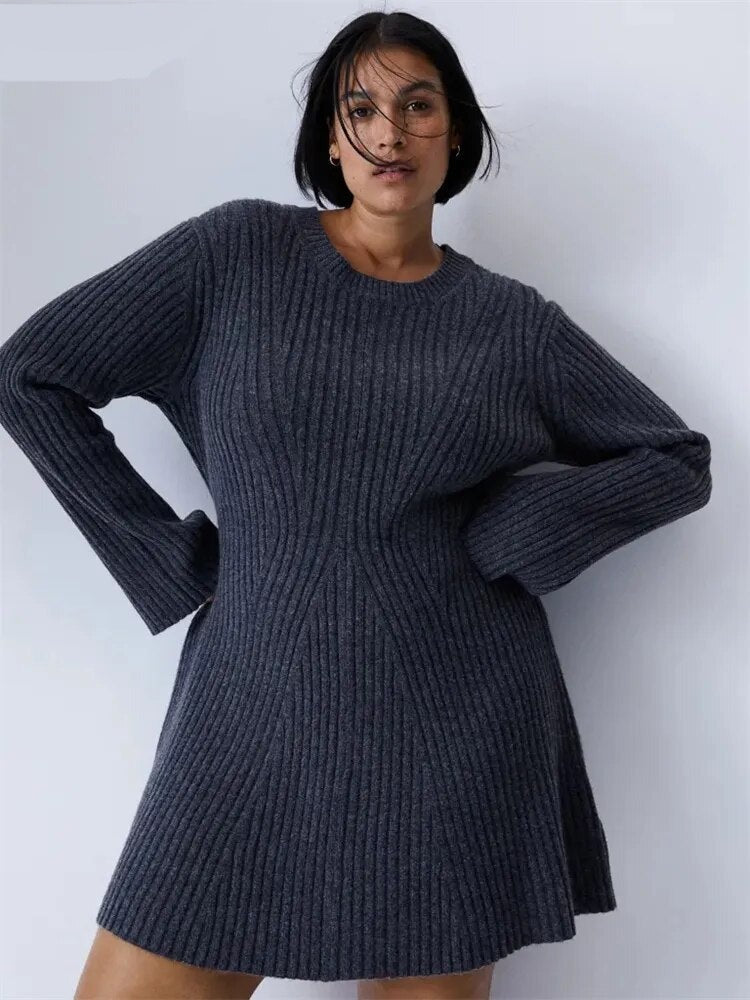 Winter Knitted Sweater Long Sleeve O Neck Warm Slim Mini Dress Fashion Elegant Women Party Ladies Pullover Dresses